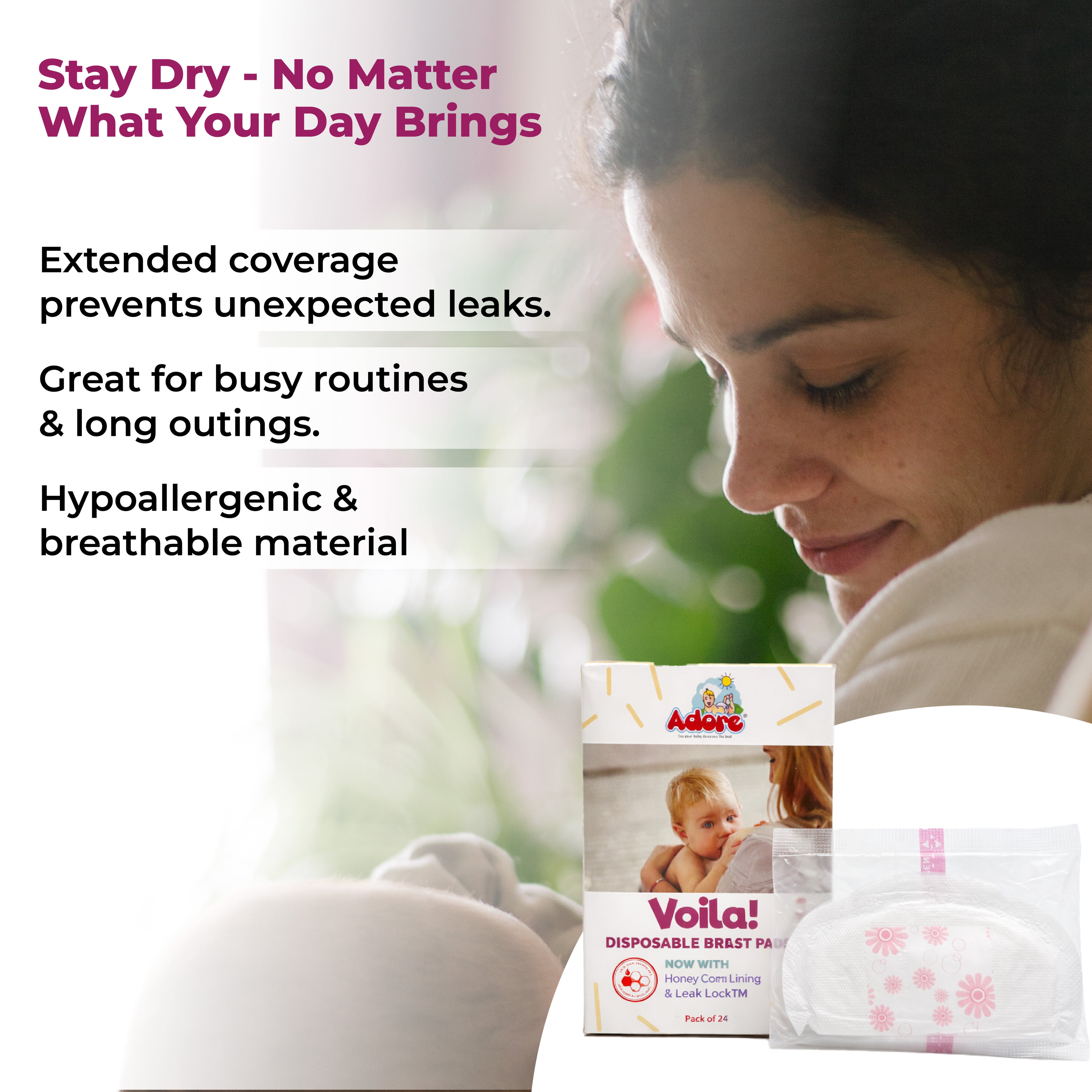 Adore Voila Disposable Breast Pads with Honeycomb Design- Pack of 24