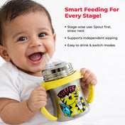 Adore Twilight Jr. 2 Stage Stainless Steel Straw Sipper with Twin Handle 150ml- Yellow