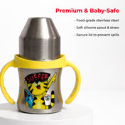 Adore Twilight Jr. 2 Stage Stainless Steel Straw Sipper with Twin Handle 150ml- Yellow