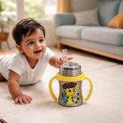 Adore Twilight Jr. 2 Stage Stainless Steel Straw Sipper with Twin Handle 150ml- Yellow
