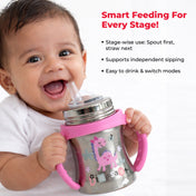 Adore Twilight Jr. 2 Stage Stainless Steel Straw Sipper with Twin Handle 150ml- Pink