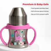 Adore Twilight Jr. 2 Stage Stainless Steel Straw Sipper with Twin Handle 150ml- Pink