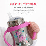 Adore Twilight Jr. 2 Stage Stainless Steel Straw Sipper with Twin Handle 150ml- Pink