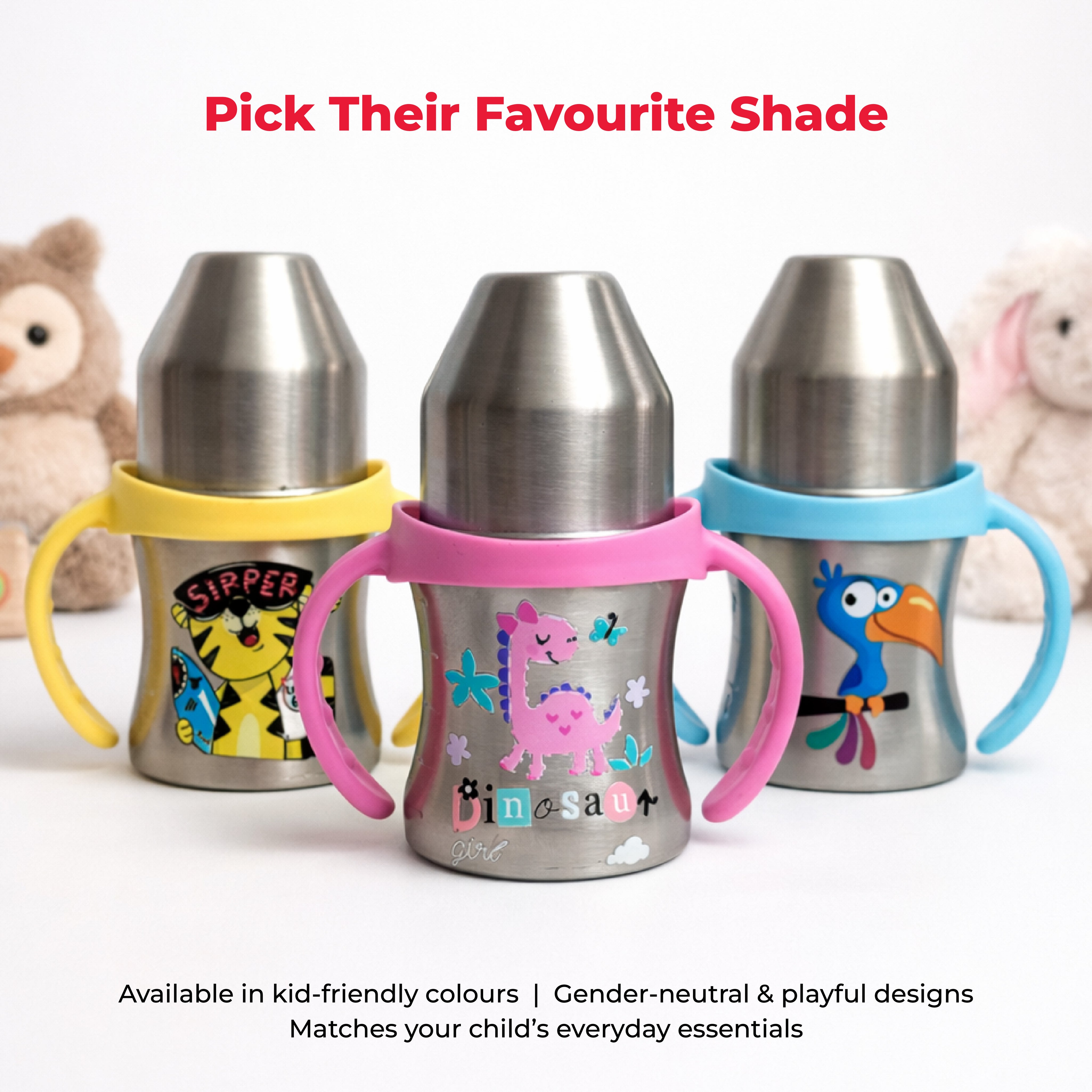 Adore Twilight Jr. 2 Stage Stainless Steel Straw Sipper with Twin Handle 150ml- Pink