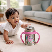 Adore Twilight Jr. 2 Stage Stainless Steel Straw Sipper with Twin Handle 150ml- Pink