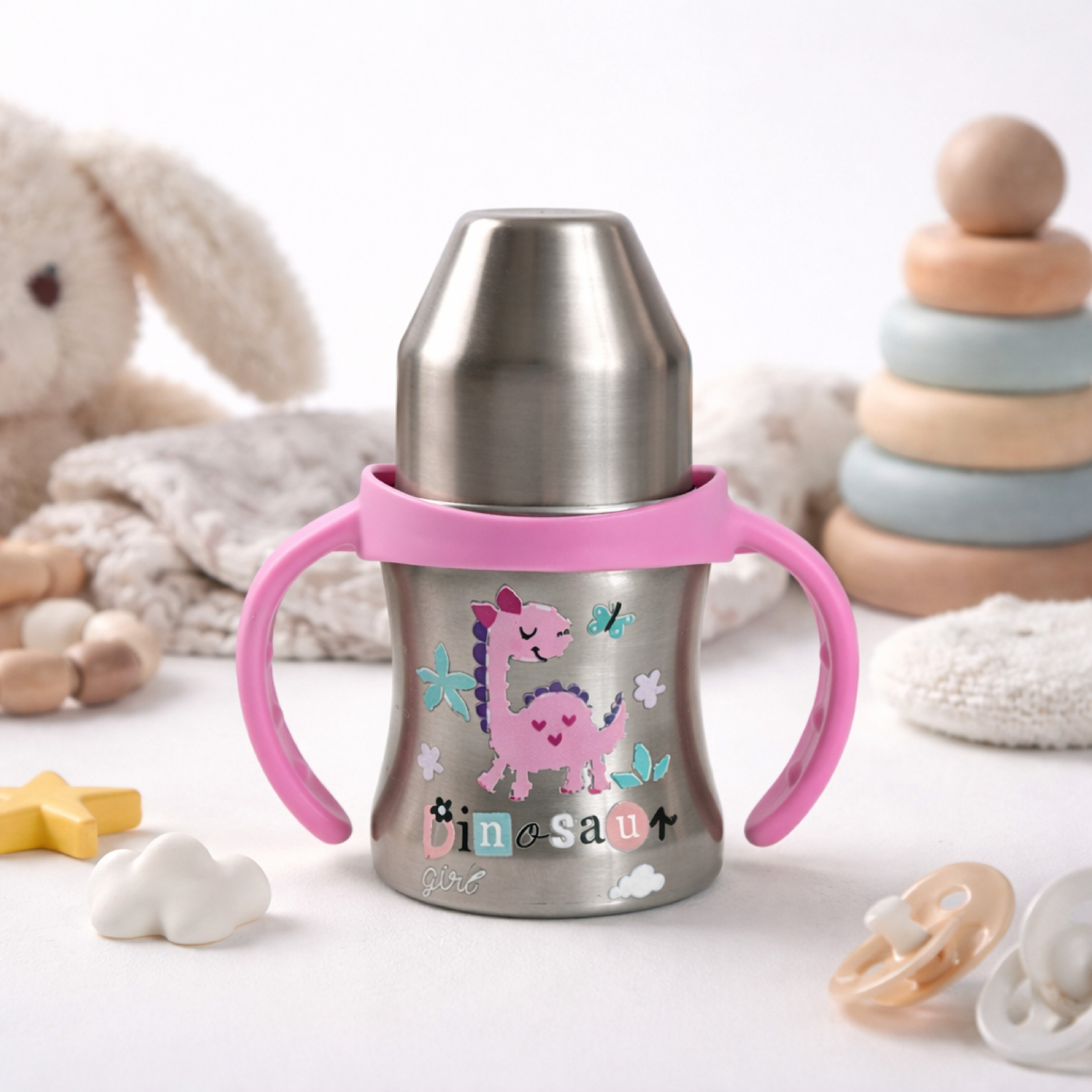 Adore Twilight Jr. 2 Stage Stainless Steel Straw Sipper with Twin Handle 150ml- Pink