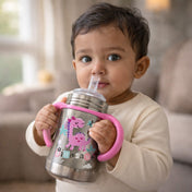 Adore Twilight Jr. 2 Stage Stainless Steel Straw Sipper with Twin Handle 150ml- Pink