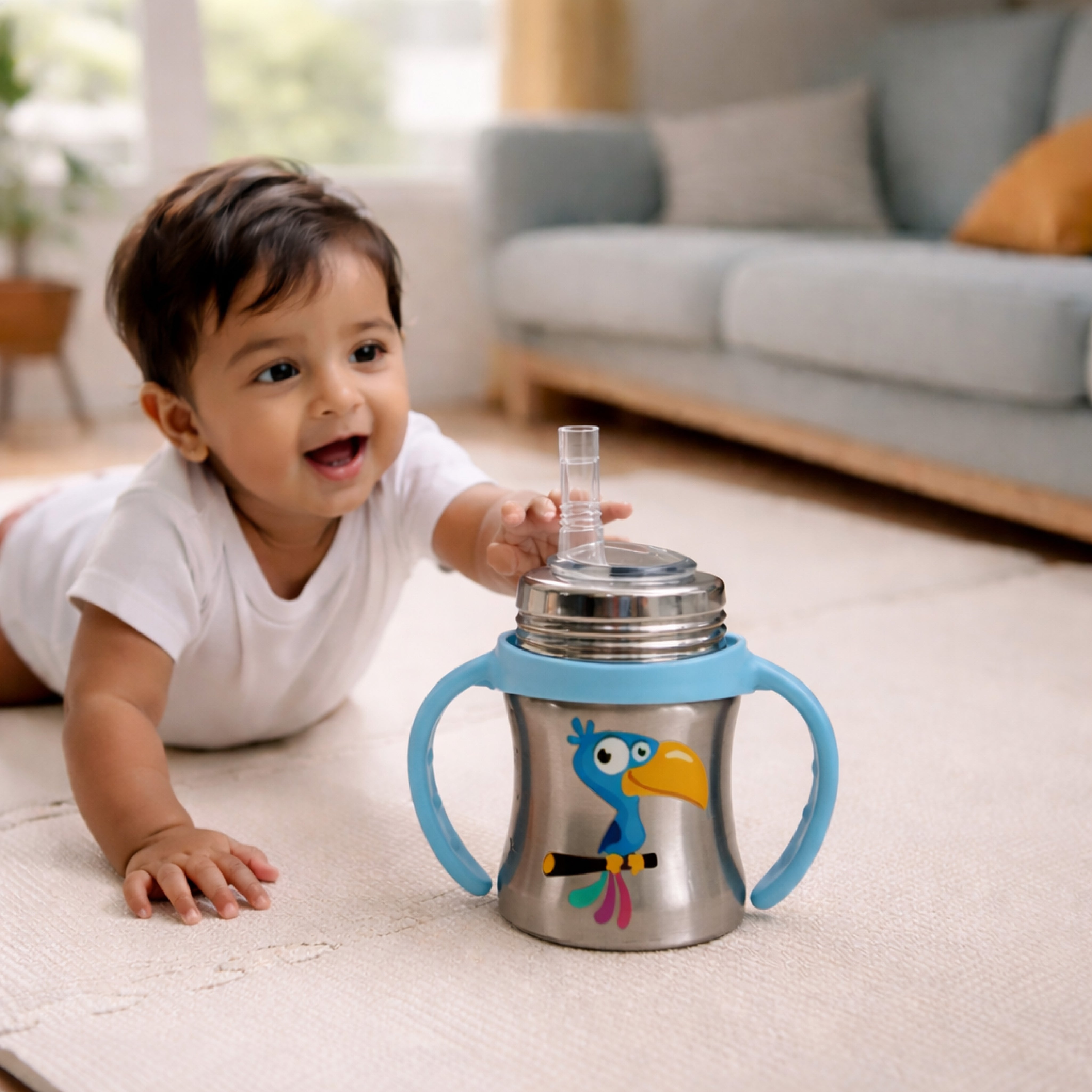 Adore Twilight Jr 2 in 1 Stainless Steel Sipper with Twin Handle 150ml- Blue