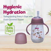 Adore Great Britain Wide Neck Straw Sipper with Gravity Ball and Twin Handle- 250ml Pink