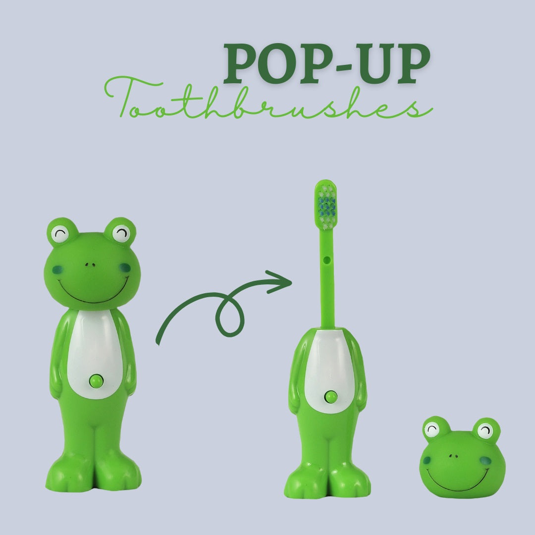 Adore Kids Pop Up Toothbrush with Safety Head Attractive Character - Green Frog