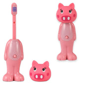 Adore Kids Pop Up Toothbrush with Safety Head Attractive Character - Pink Piggy