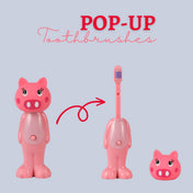 Adore Kids Pop Up Toothbrush with Safety Head Attractive Character - Pink Piggy