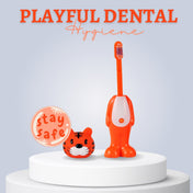Adore Kids Pop Up Toothbrush with Safety Head Attractive Character - Orange Tiger