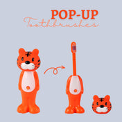 Adore Kids Pop Up Toothbrush with Safety Head Attractive Character - Orange Tiger