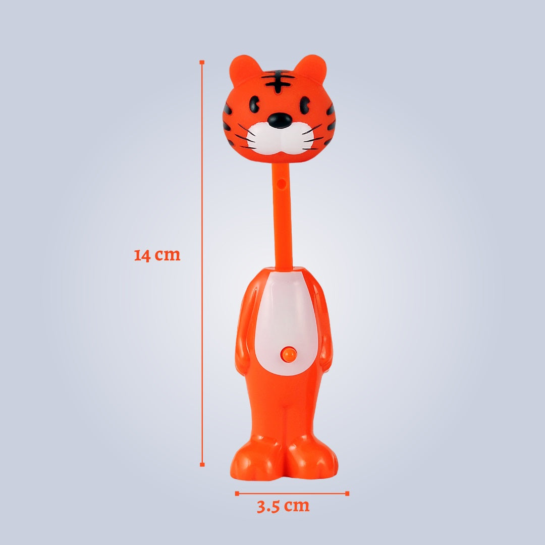 Adore Kids Pop Up Toothbrush with Safety Head Attractive Character - Orange Tiger
