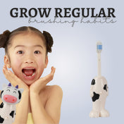 Adore Kids Pop Up Toothbrush with Safety Head Attractive Character - White Cow