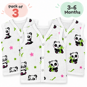 Adore Tiny Comfort 100% Pure Muslin Cotton Baby Jabla with Snap Buttons, Pack of 3, 3–6 Months-Panda