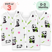 Adore Tiny Comfort 100% Pure Muslin Cotton Baby Jabla with Snap Buttons, Pack of 3, 0–3 Months-Panda