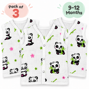 Adore Tiny Comfort 100% Pure Muslin Cotton Baby Jabla with Snap Buttons, Pack of 3, 9–12 Months-Panda