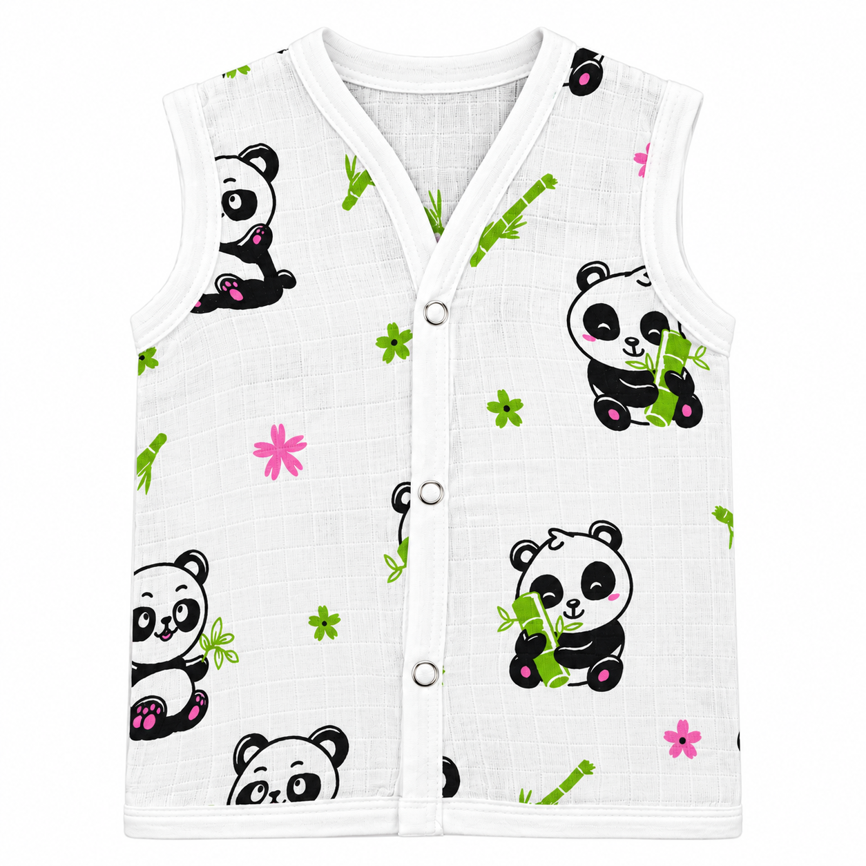 Adore Tiny Comfort 100% Pure Muslin Cotton Baby Jabla with Snap Buttons, Pack of 3, 6–9 Months-Panda