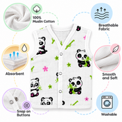 Adore Tiny Comfort 100% Pure Muslin Cotton Baby Jabla with Snap Buttons, Pack of 3, 6–9 Months-Panda
