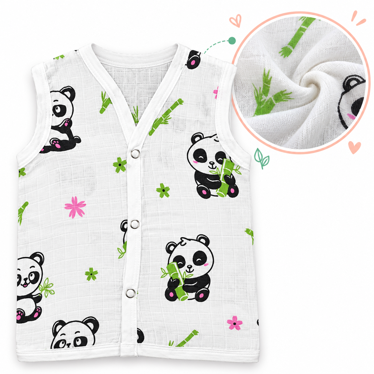 Adore Tiny Comfort 100% Pure Muslin Cotton Baby Jabla with Snap Buttons, Pack of 3, 6–9 Months-Panda