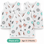 Adore Tiny Comfort 100% Pure Muslin Cotton Baby Jabla with Snap Buttons, Pack of 3, 0–3 Months-Bird