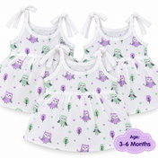 Adore Little Blossom- Pure Muslin Cotton Baby Tie-Knot Frock- Pack of 3-Owl -3-6 Months