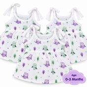 Adore Little Blossom- Pure Muslin Cotton Baby Tie-Knot Frock- Pack of 3-Owl -0-3 Months