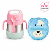 Adore Dr.Feed TinyTummy Insulated Hot & Cold Food Jar with Spork & Feeding Plate 335ml-Pink