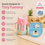 Adore Dr.Feed TinyTummy Insulated Hot & Cold Food Jar with Spork & Feeding Plate 335ml-Pink