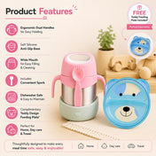 Adore Dr.Feed TinyTummy Insulated Hot & Cold Food Jar with Spork & Feeding Plate 335ml-Pink