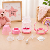 Adore 5 Stage Wide Neck Feeding Bottle with Easy Grippy Handle -150ml Pink