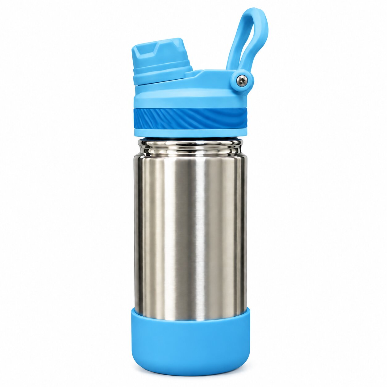 Adore HydroFlip 2-in-1 Insulated Stainless Steel Kids Water Bottle with Silicone Base, 2 Spare Pipes & Straw Brush 450ml-Blue