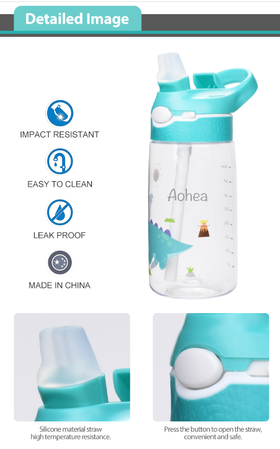 Adore Basics Land Era Straw Sipper Water Bottle with Handle - 500 ml Blue Sea Horse