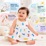 Adore Little Blossom- Pure Muslin Cotton Baby Tie-Knot Frock- Pack of 3-Numbers-3-6 Months