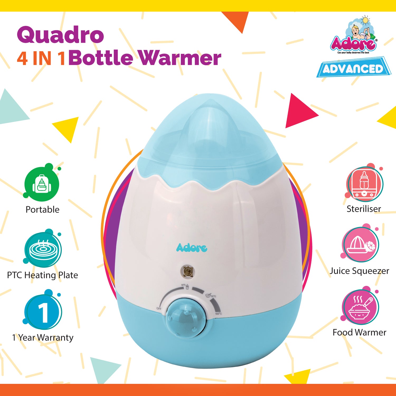 Adore Quadro 4 in 1 Bottle & Food Warmer - Blue