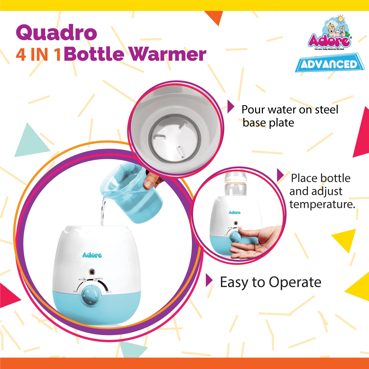 Adore Quadro 4 in 1 Bottle & Food Warmer - Blue