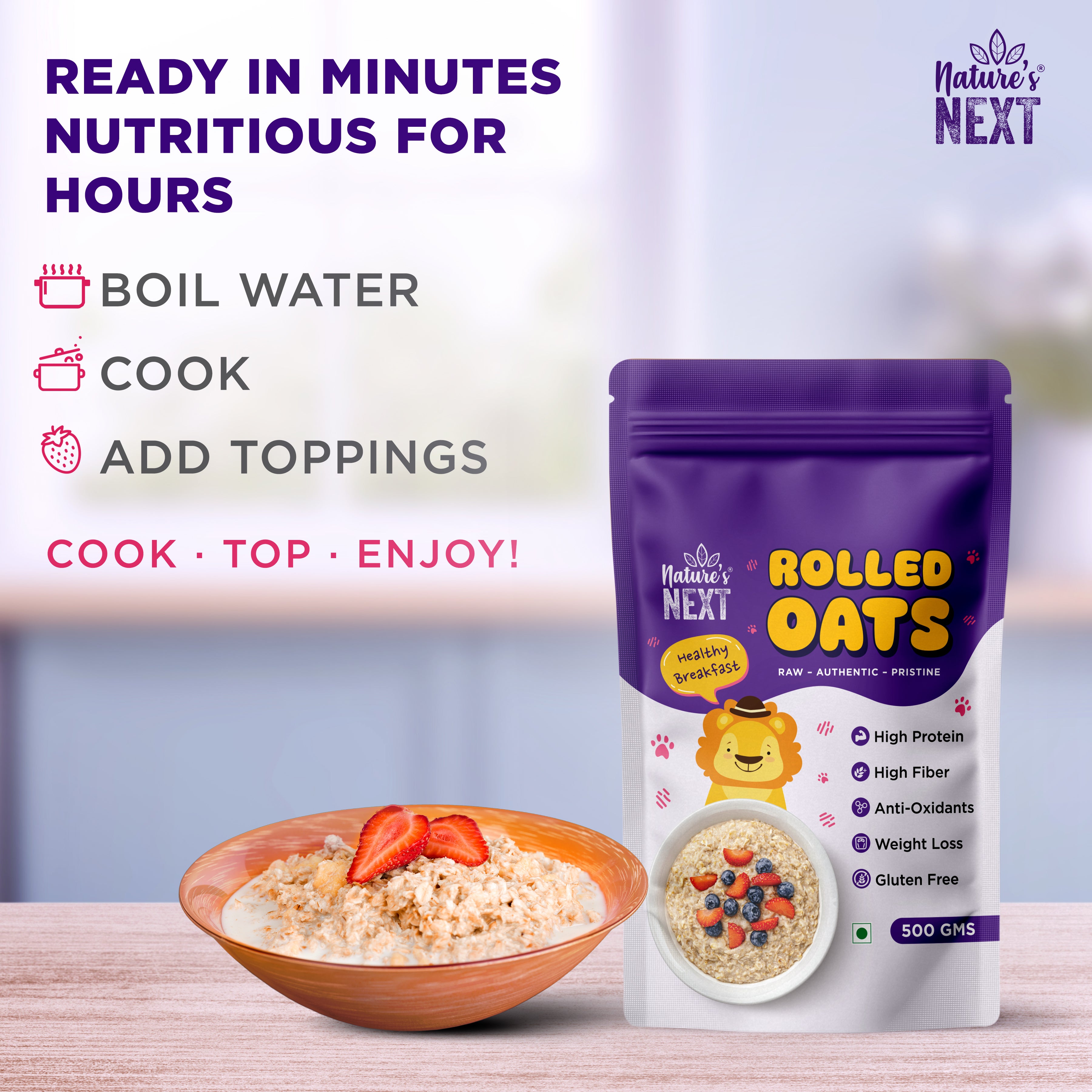 Nature's Next Rolled Oats 500g - Raw – Authentic – Pristine