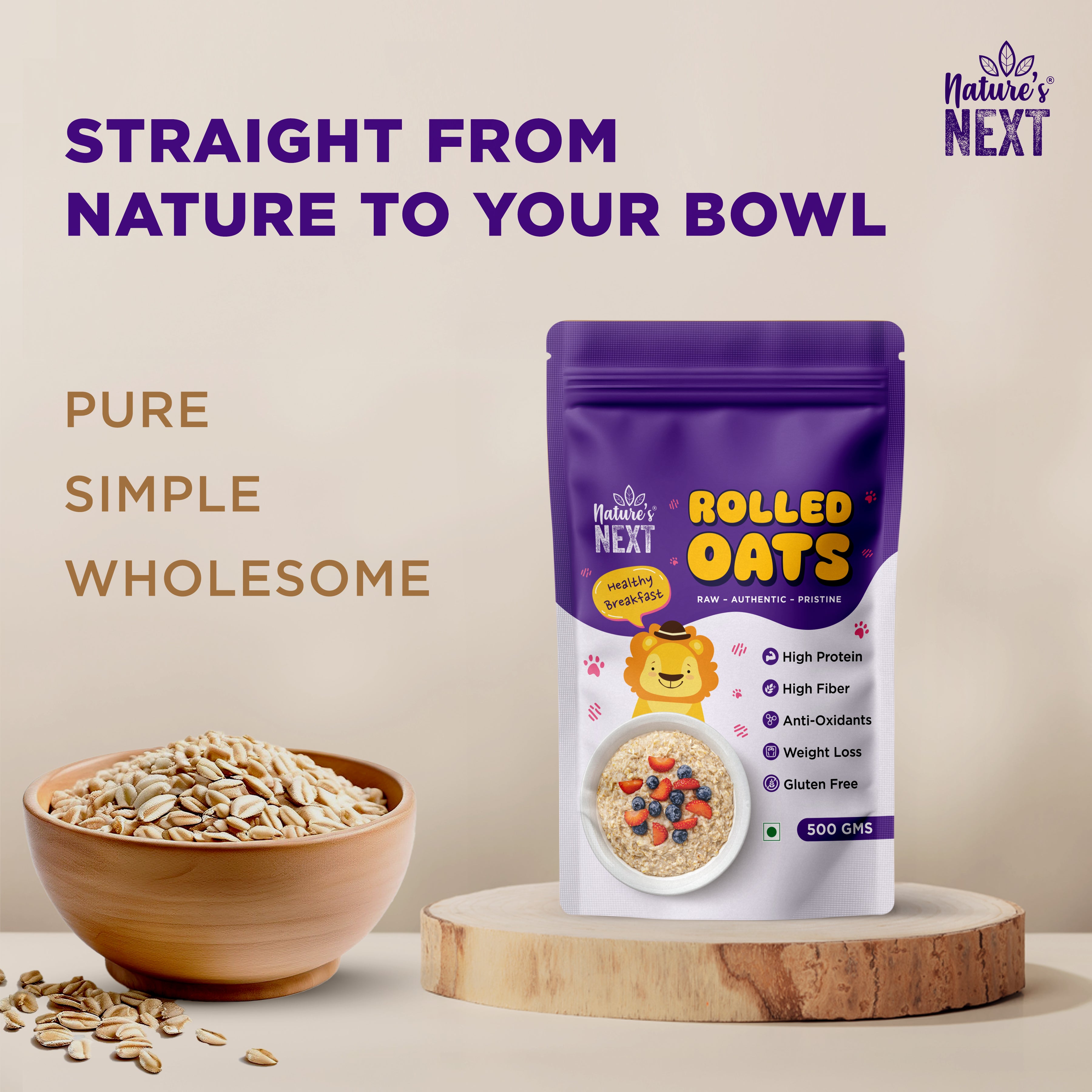 Nature's Next Rolled Oats 500g - Raw – Authentic – Pristine