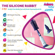 Adore The Silicone Rabbit 3 in 1 Bottle Cleaning Brush Kit - Blue
