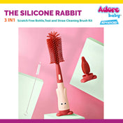 Adore The Silicone Rabbit 3 in 1 Bottle Cleaning Brush Kit - Pink