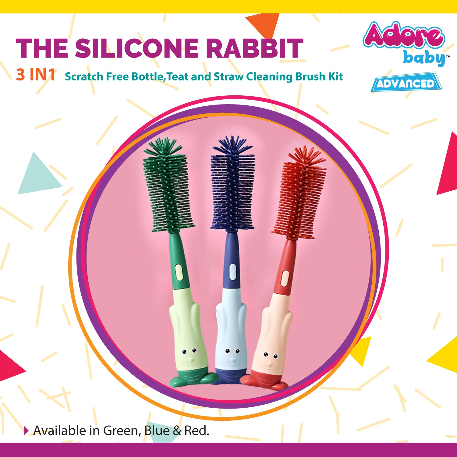 Adore The Silicone Rabbit 3 in 1 Bottle Cleaning Brush Kit - Blue