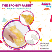 Adore Spongy Rabbit 3-in-1 Bottle Cleaning Brush Kit - Pink
