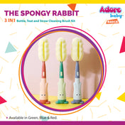 Adore Spongy Rabbit 3-in-1 Bottle Cleaning Brush Kit - Pink