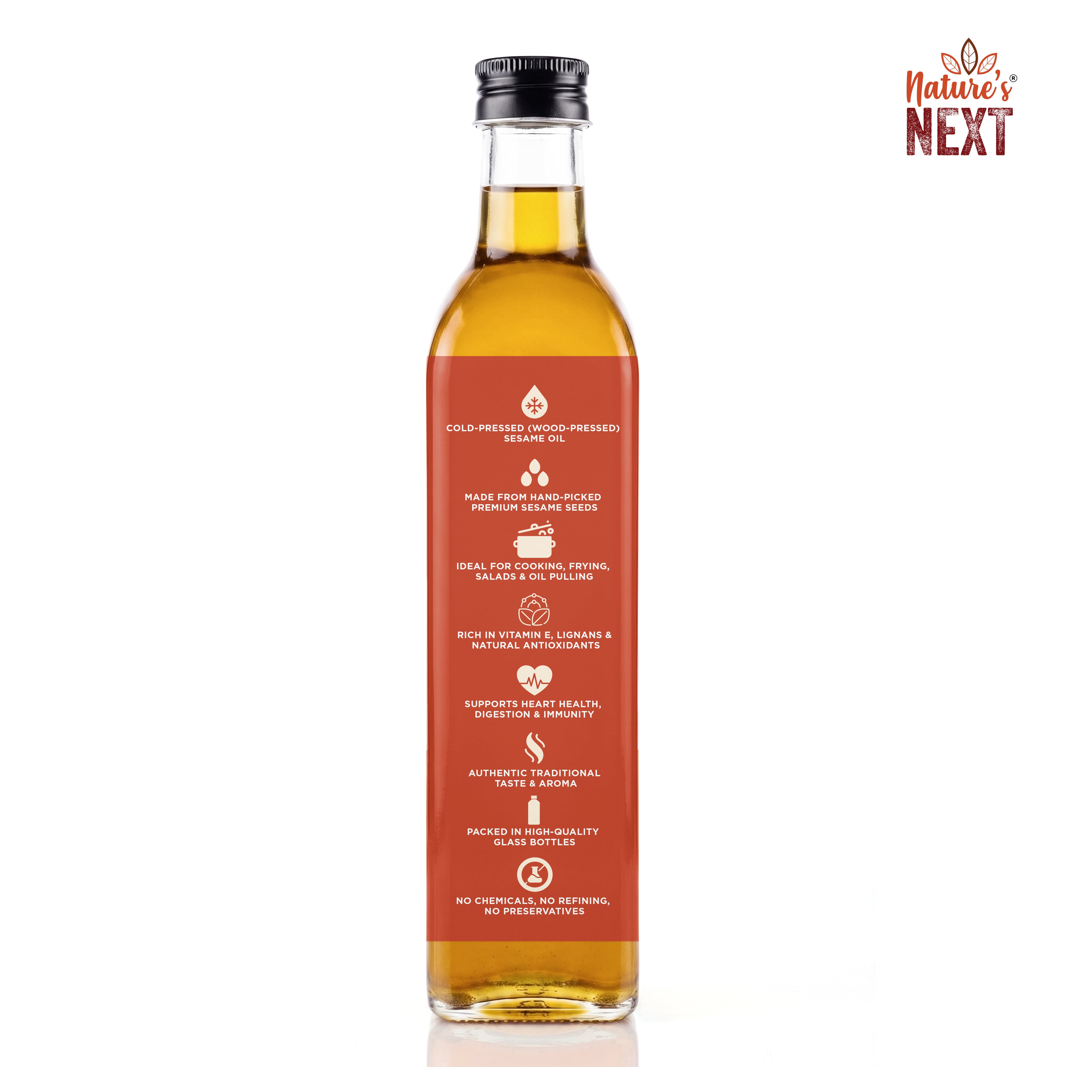Nature’s Next Pure & Premium Cold-Pressed Sesame Oil- Glass Bottle 500ml