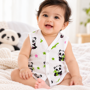 Adore Tiny Comfort 100% Pure Muslin Cotton Baby Jabla with Snap Buttons, Pack of 3, 6–9 Months-Panda