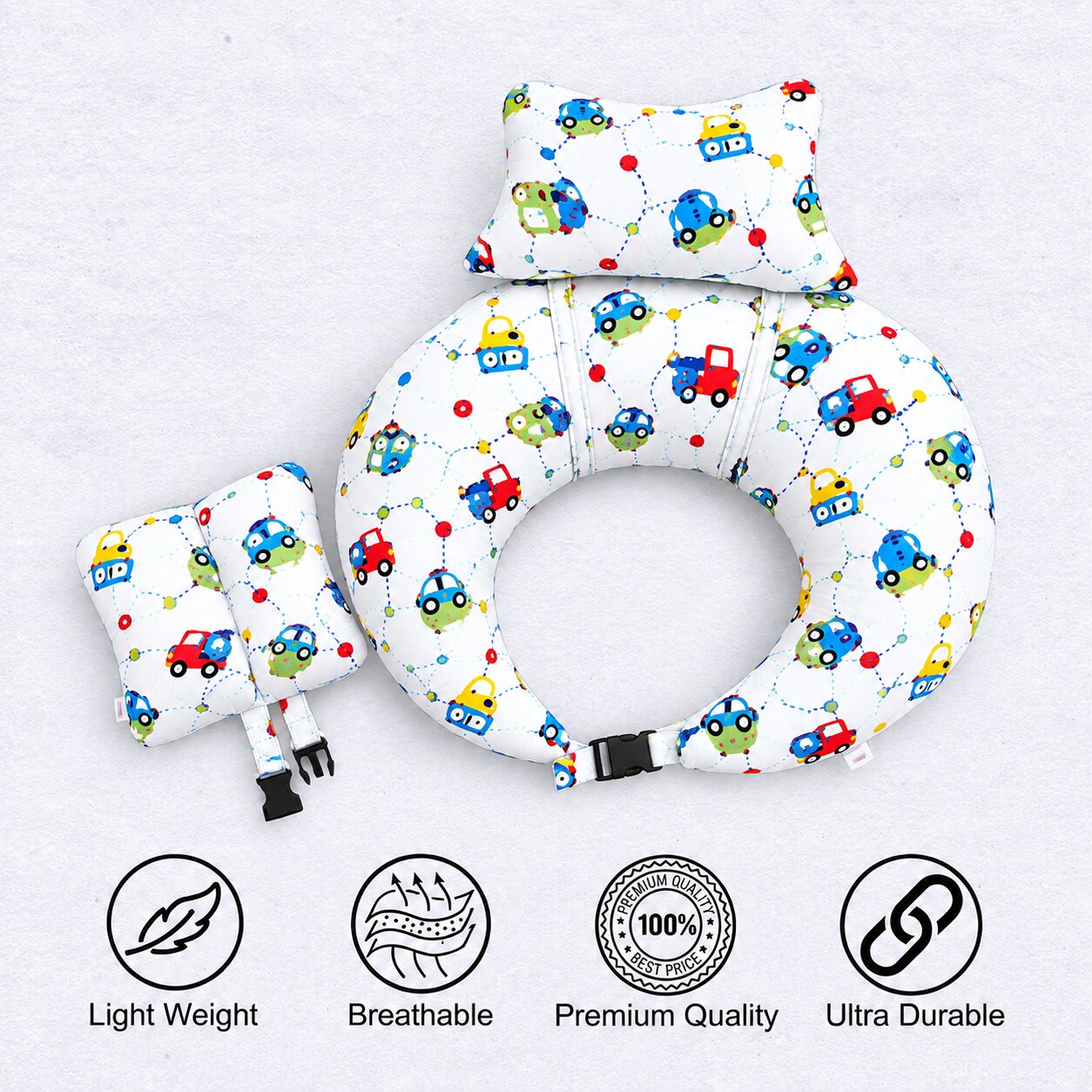 Adore Feedero! Baby Multipurpose Feeding Pillow with Fence Protection and Adjustable Belt-White
