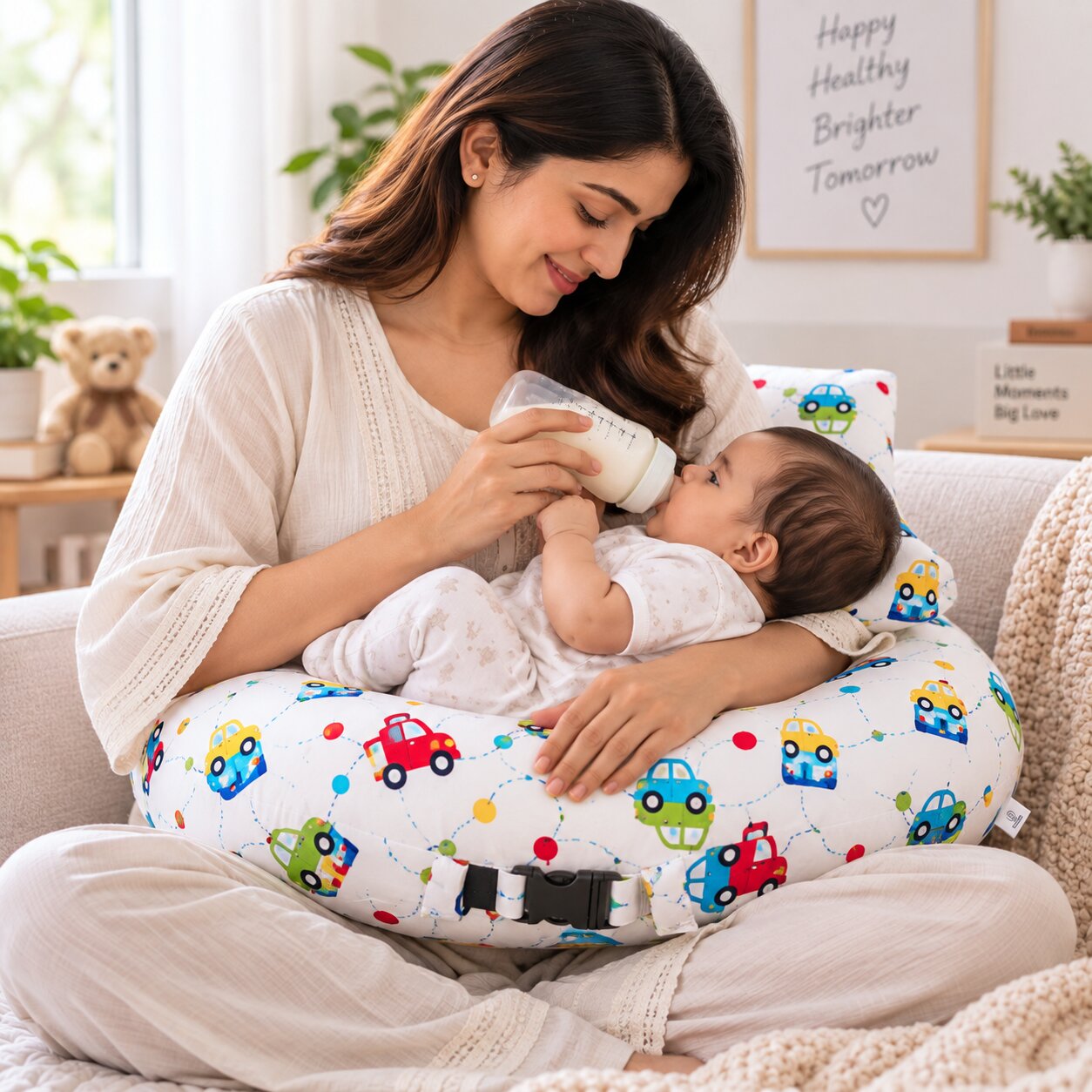 Adore Feedero! Baby Multipurpose Feeding Pillow with Fence Protection and Adjustable Belt-White