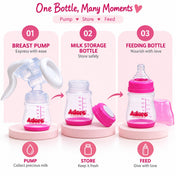 Adore Wowsome 3 Stage Manual Breast Pump with Feeding Bottle - Pink